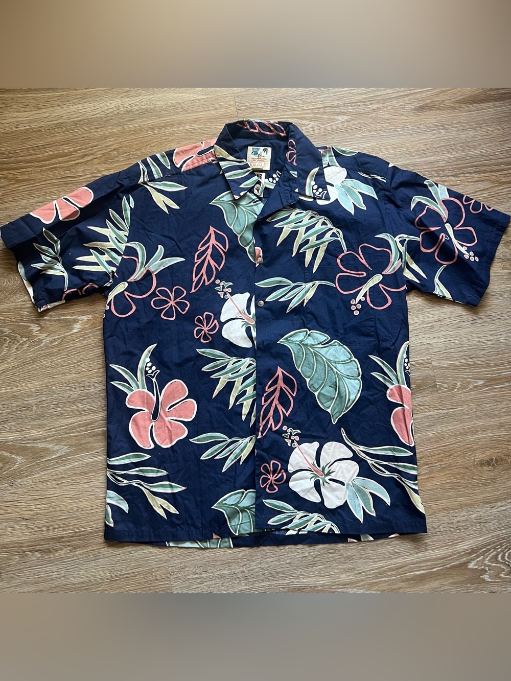 John Severson Kalaha Hawaiian Shirt Mens L Navy Floral Button Camp Pocket Aloha
